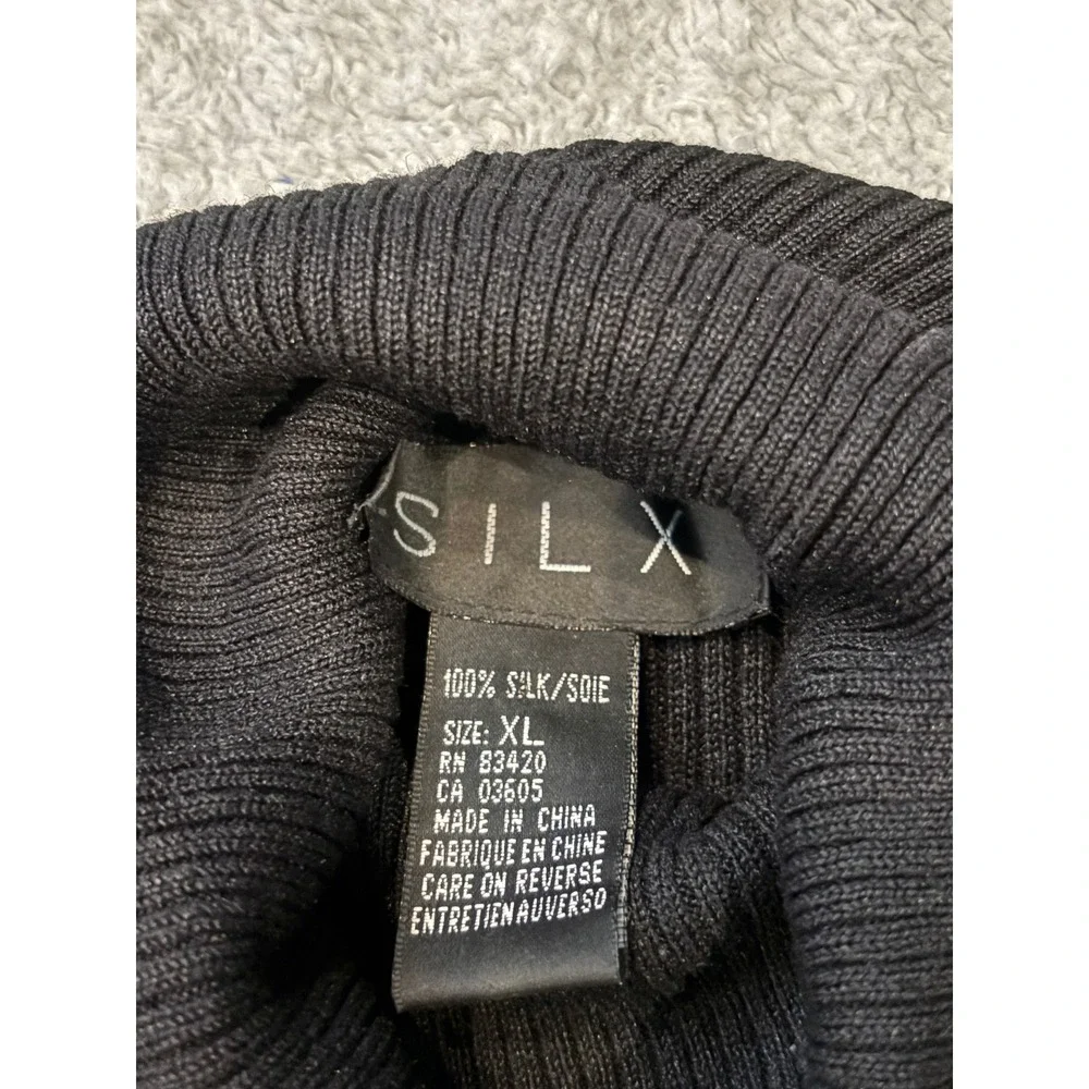 Silx 100% Silk Black Short Sleeve Turtleneck Ribbed Knit Sweater XL